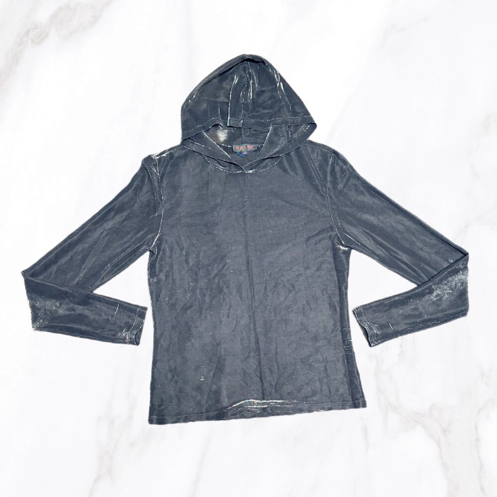 Vintage Ralph‎ Lauren Women's Silver Sheer Metallic Hoodie Shirt, Size M